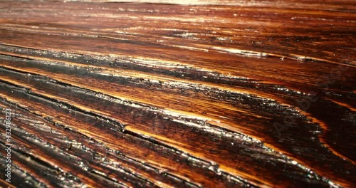 Closeup wooden aged brown table background, old grunge dark wood surface texture photo