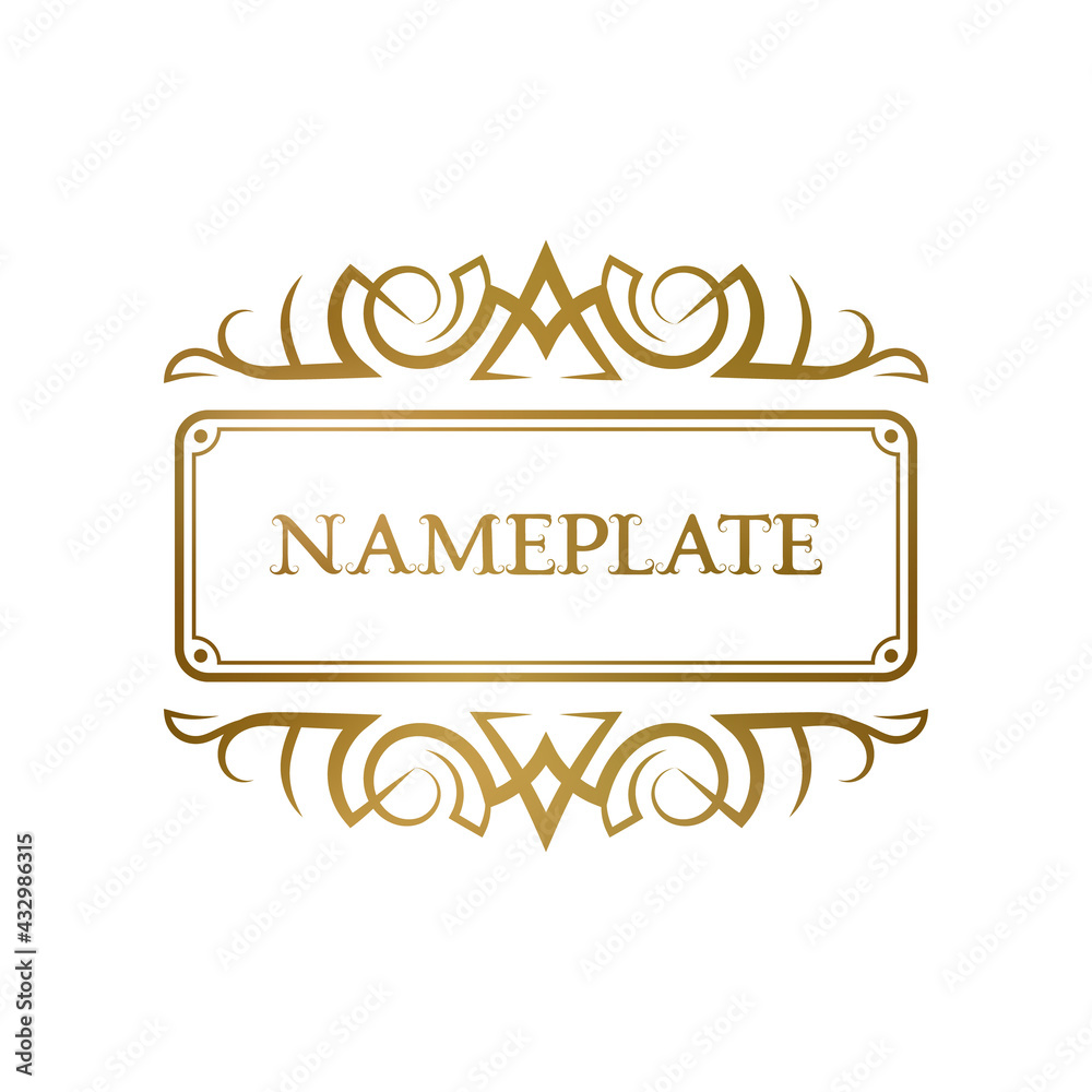Golden elegant frame with vintage ornaments for nameplate or label design.