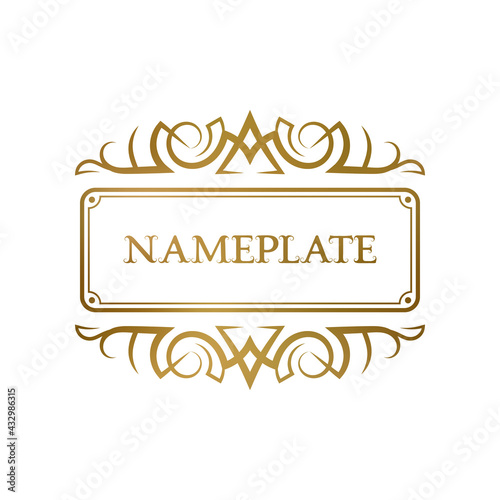 Golden elegant frame with vintage ornaments for nameplate or label design.