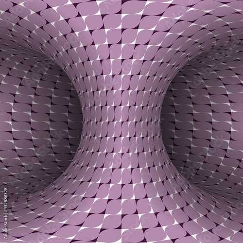 Trippy purple torus inside. Vector dizzy moving optical illusion illustration.