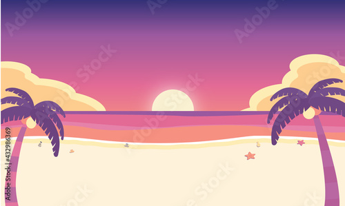 夏 夕暮れの海辺 サンセット 背景素材 ベクターイラスト