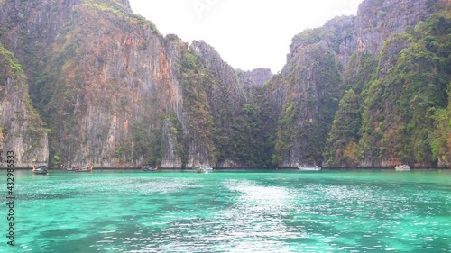 Landscape of the sea with mountain at Krabi province ,Thailand. Beautiful sea water at Lee Peh island.