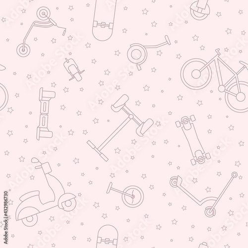 Electric transport - Vector background  seamless pattern  of scooter  skate  skateboard and bike for graphic design