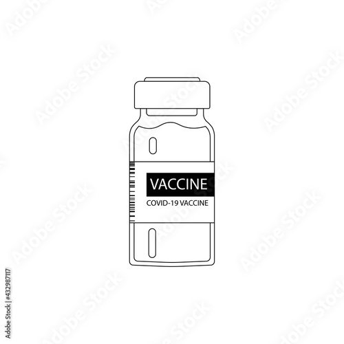 Medical vaccine, vial or ampoule thin line icon in black. Vaccine against coronavirus healthcare. Bottle containing drug for COVID-19. Illustration for: design, app, logo, web, ui, ux. Vector EPS 10