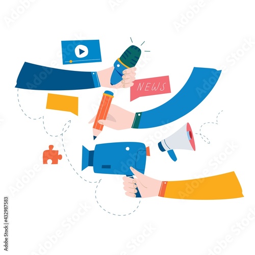 Online news content, headlines, news update, news website, electronic newspaper flat vector illustration. News webpage, information about activities, events, company announcements and information
