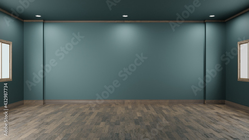 Dark green empty room  Living room - 3D Rendering