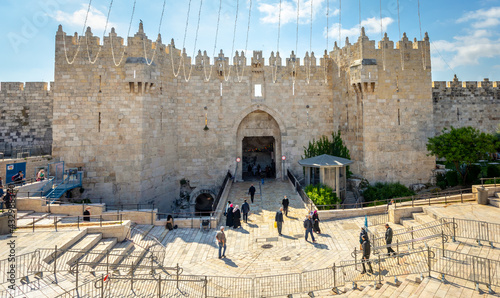The Damascus Gate is one of the main Gates of the Old City of Jerusalem. Israel May 2021