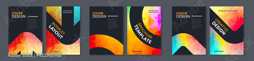 Watercolor A4 booklet colourful cover bundle set with black background