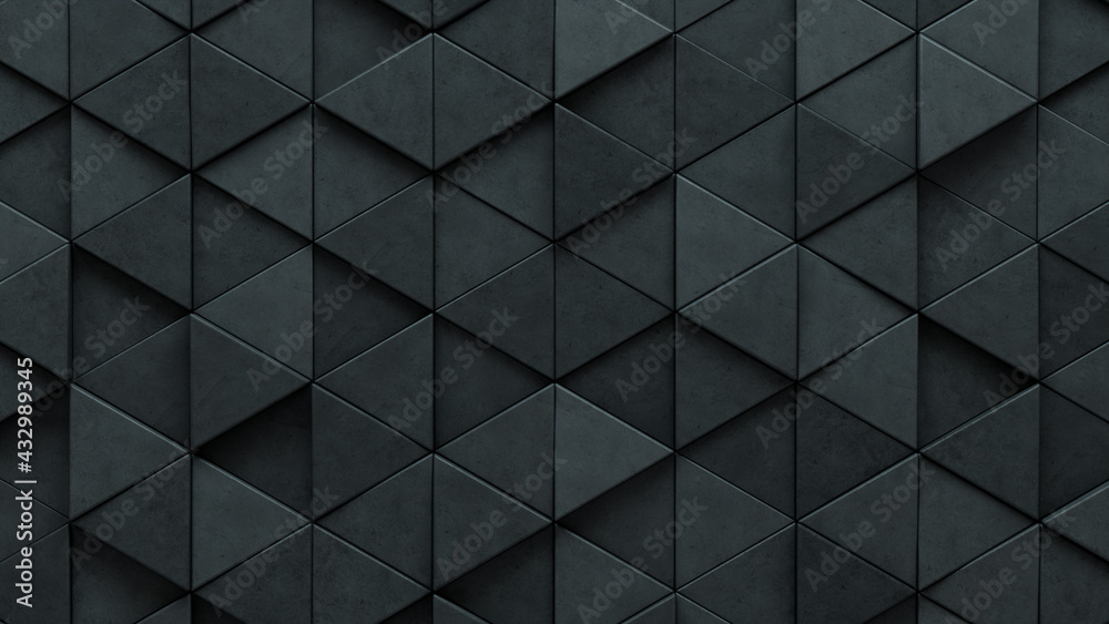 Semigloss Tiles arranged to create a Concrete wall. 3D, Futuristic Background formed from Triangular blocks. 3D Render Semigloss Tiles arranged to create a Concrete wall. 3D, Futuristic Background formed from Triangular blocks. 3D Render