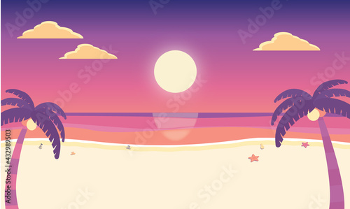 夏 夕暮れの海辺 サンセット 背景素材 ベクターイラスト
