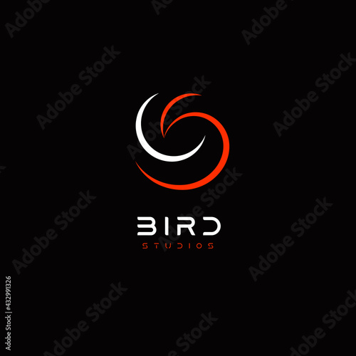 Bird abstract logo template for business identity, modern and elegant linear hen or dove bird logotype design, round emblem, isolated vector logo on black background