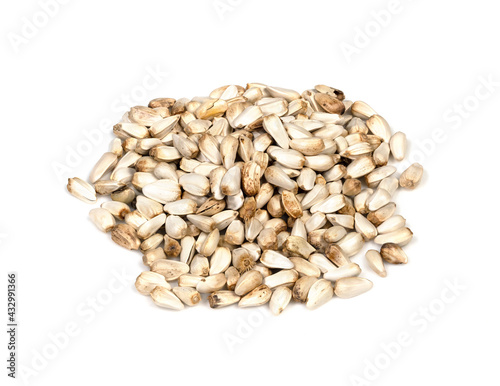 Valokuva handful of Safflower seeds closeup on white