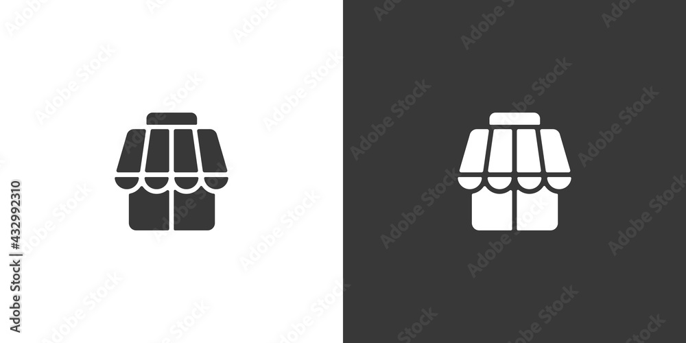 Shop building. Simple store. Isolated icon on black and white background. Commerce glyph vector illustration Shop building. Simple store. Isolated icon on black and white background. Commerce glyph vector illustration