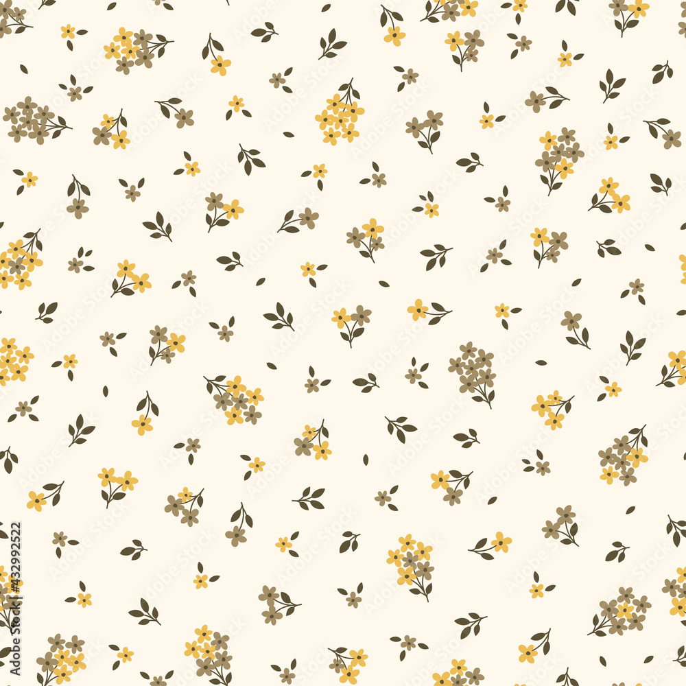 Seamless pattern with yellow flowers and brown leaves Seamless pattern with yellow flowers and brown leaves
