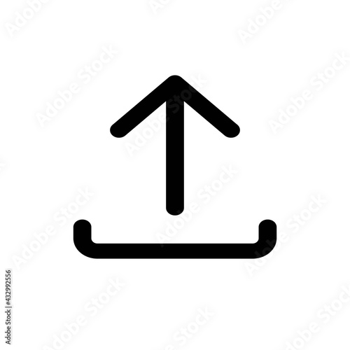 Upload bold line icon in black, isolated on white background. Flat design. Trendy outline logo for app, graphic design, infographic, web site, ui, ux, gui, element, dev, logotype. Vector EPS 10