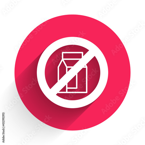 White No pack of milk icon isolated White background. Not allow milk. Allergy concept, lactose intolerance allergy warning sign. Red circle button. Vector