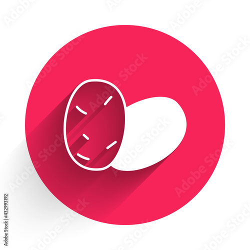 White Potato icon isolated White background. Red circle button. Vector