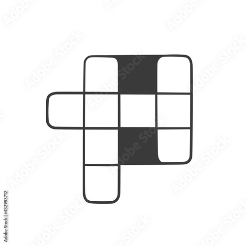 Word crossword puzzle icon in doodle style. Isolated vector illustration on white background.
