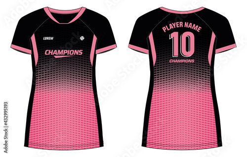 Women Sports Jersey t-shirt design concept Illustration, Raglan V Neck t shirt for girls and Ladies Volleyball jersey, Football, badminton, Soccer, netball and tennis, raglan v neck Sport uniform kit