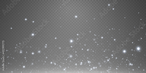 Christmas background. Powder PNG. Magic shining white dust. Fine, shiny dust particles fall off slightly. Fantastic shimmer effect.