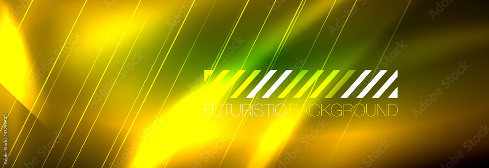 Neon glowing lines, magic energy and light motion background. Vector wallpaper template Neon glowing lines, magic energy and light motion background. Vector wallpaper template