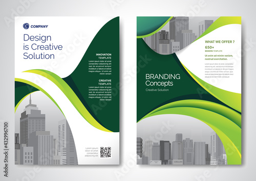 Template vector design for Brochure, AnnualReport, Magazine, Poster, Corporate Presentation, Portfolio, Flyer, infographic, layout modern with Green color size A4, Front and back, Easy to use.	
