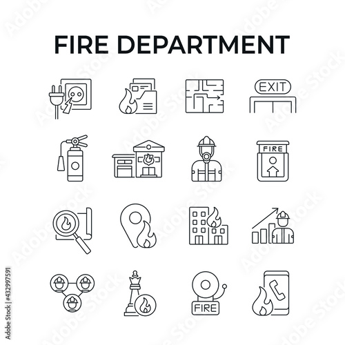 Fototapet Fire department linear icons set