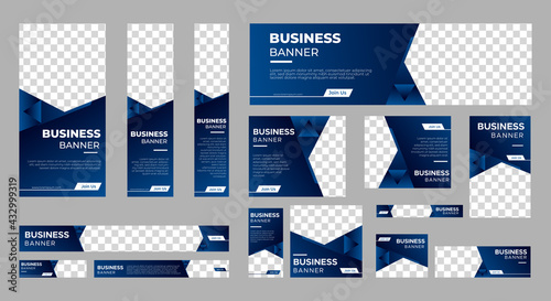 Business banner design web template Set, Horizontal header web banner. Modern Gradient Blue cover header background for website design, Social Media Cover ads banner, flyer, invitation card