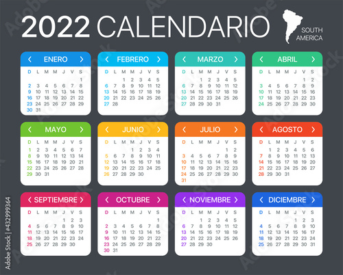 2022 Calendar - vector illustration - Spanish South Latin American Version