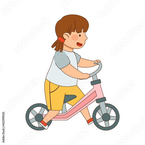 Little Girl Riding Bicycle Enjoying Outdoor Activity Vector Illustration