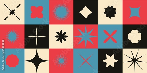 Geometric brutalism art pattern. Abstract simple bold forms, modern swiss bauhaus style, postmodern web vector background