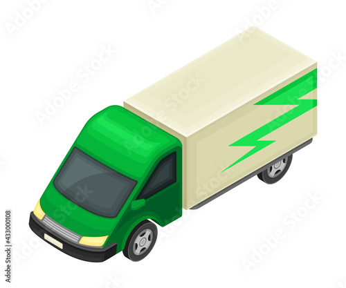 Truck or Lorry as Motor Vehicle and Urban Transport for Transporting Cargo Isometric Vector Illustration