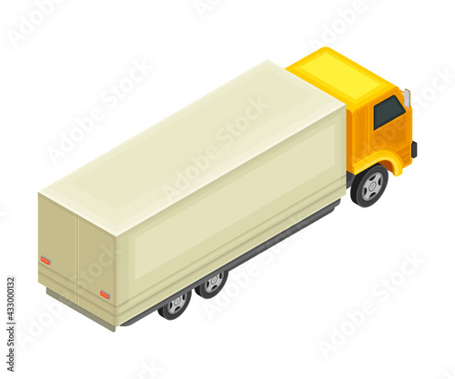 Truck or Lorry as Motor Vehicle and Urban Transport for Transporting Cargo Isometric Vector Illustration