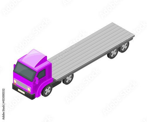 Truck or Lorry as Motor Vehicle and Urban Transport for Transporting Cargo Isometric Vector Illustration