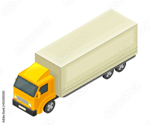 Truck or Lorry as Motor Vehicle and Urban Transport for Transporting Cargo Isometric Vector Illustration