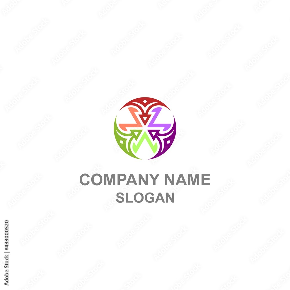 Convergent arrow logo, abstract colorful mathematics symbol in unique shape.