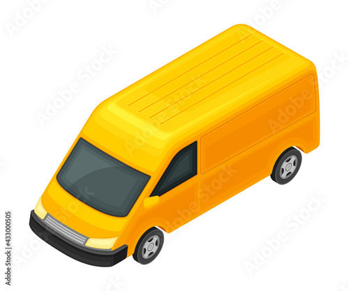 Yellow Van as Road Vehicle and Urban Transport Isometric Vector Illustration