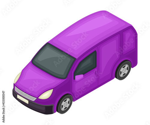 Purple Van as Road Vehicle and Urban Transport Isometric Vector Illustration