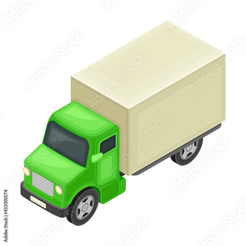 Truck or Lorry as Motor Vehicle and Urban Transport for Transporting Cargo Isometric Vector Illustration