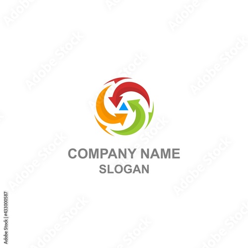 Convergent arrow logo, abstract colorful mathematics symbol in unique shape.