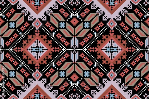 Bohemian, fashionable seamless ornament in ethnic Hutsul style. In modern trendy shades. Perfect for the design of fabrics, clothing, interiors.
