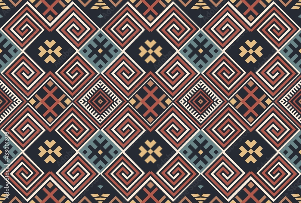 Bohemian, fashionable seamless ornament in ethnic style. In modern trendy shades. Perfect for the design of fabrics, clothing, interiors. Bohemian, fashionable seamless ornament in ethnic style. In modern trendy shades. Perfect for the design of fabrics, clothing, interiors.