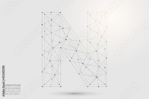 Abstract letters font is composed of three-dimensional triangles, lines, dots and spider webs of connections. Vector illustration eps 10.