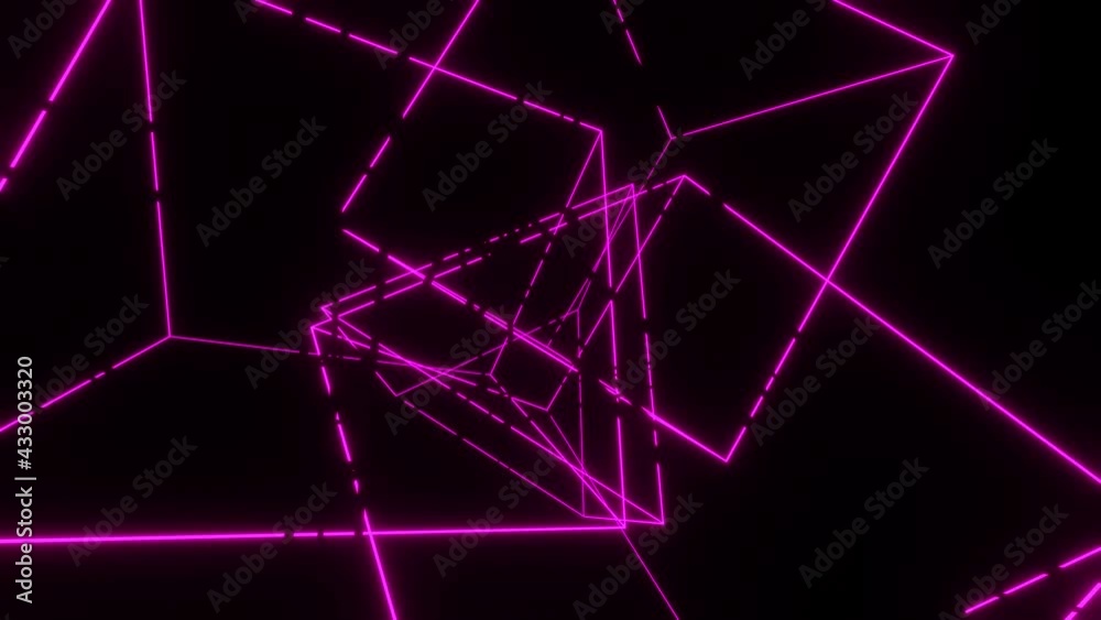 A tunnel of flying, flickering neon lines and shapes. VJ loop animation for clips and holiday decorations.