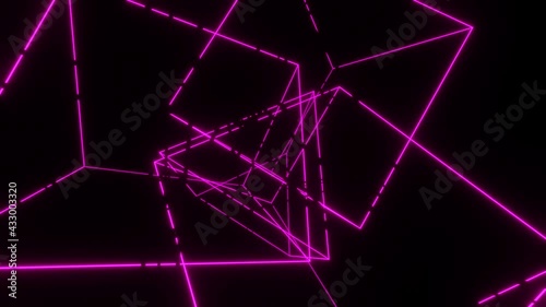 A tunnel of flying, flickering neon lines and shapes. VJ loop animation for clips and holiday decorations.