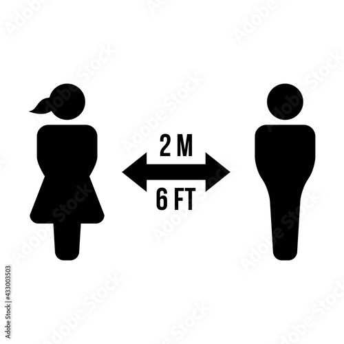 Social distancing icon vector symbol of keep safe distance sign in a glyph pictogram illustration