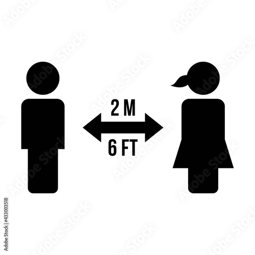 Social distancing icon vector symbol of keep safe distance sign in a glyph pictogram illustration
