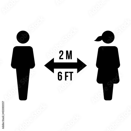 Social distancing icon vector symbol of keep safe distance sign in a glyph pictogram illustration