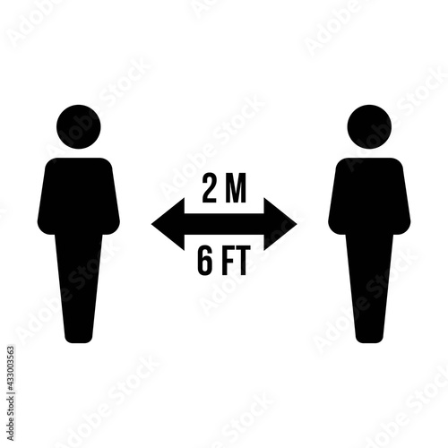 Social distancing icon vector symbol of keep safe distance sign in a glyph pictogram illustration