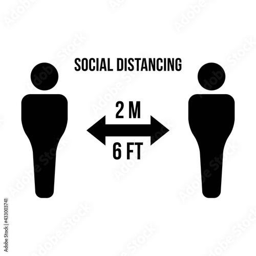 Social distancing icon vector symbol of keep safe distance sign in a glyph pictogram illustration